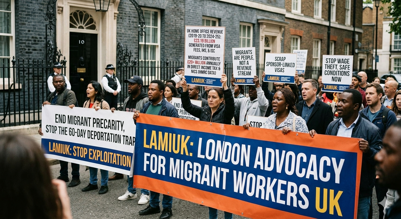 LAMIUK members campaigning to end migrant precarity in London